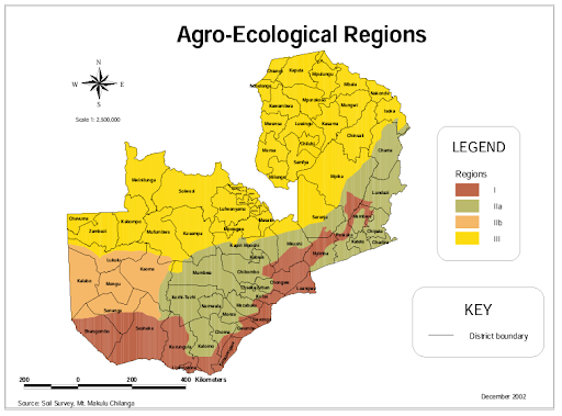 The three agroecological regions in Zmabia. Source: Soil Survey, Mt. Makulu Chilanga