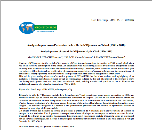 Analyse du processus d’extension de la ville de N’Djamena au Tchad 