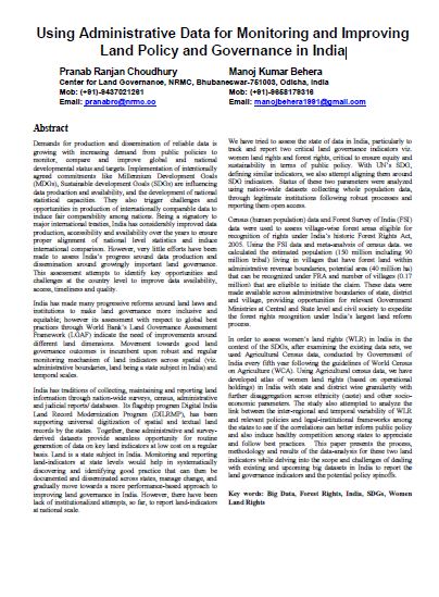 Administrative Data for Monitoring and Improving Land Policy and Governance in India