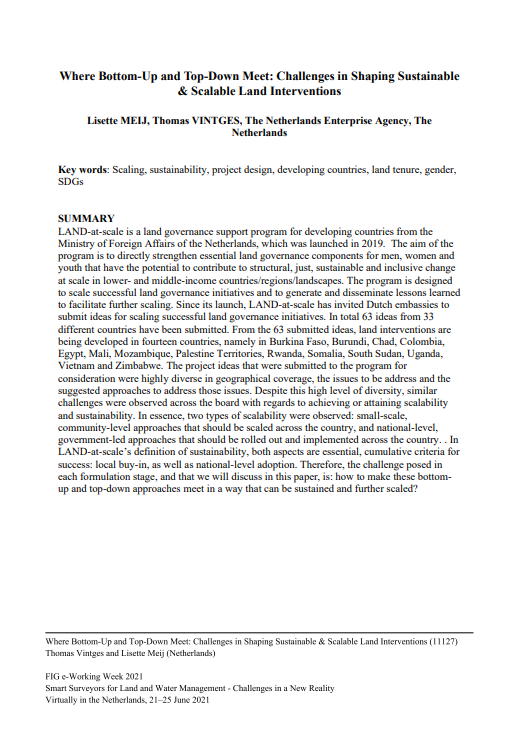 Where Bottom-Up and Top-Down Meet: Challenges in Shaping Sustainable  & Scalable Land Interventions