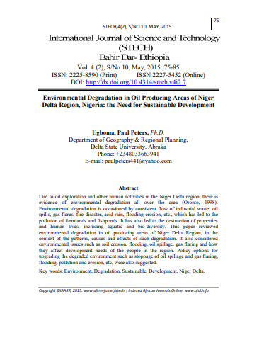 Environmental Degradation in Oil Producing Areas of Niger Delta Region, Nigeria: the Need for Sustainable Development