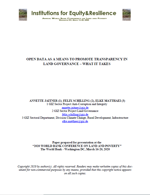 OPEN DATA TO PROMOTE TRANSPARENCY IN LAND GOVERNANCE