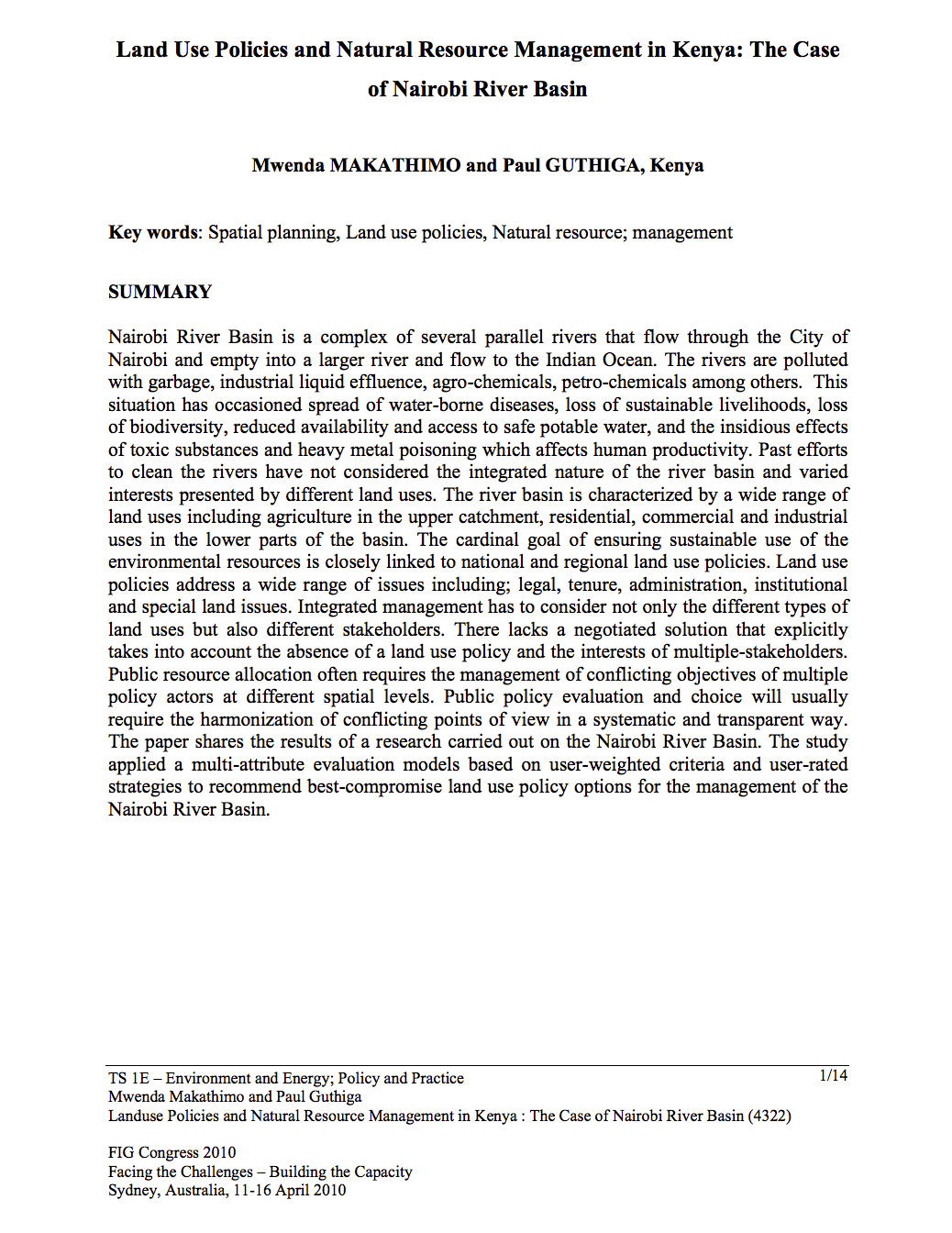 Land Use Policies and Natural Resource Management in Kenya: The Case of Nairobi River Basin cover image