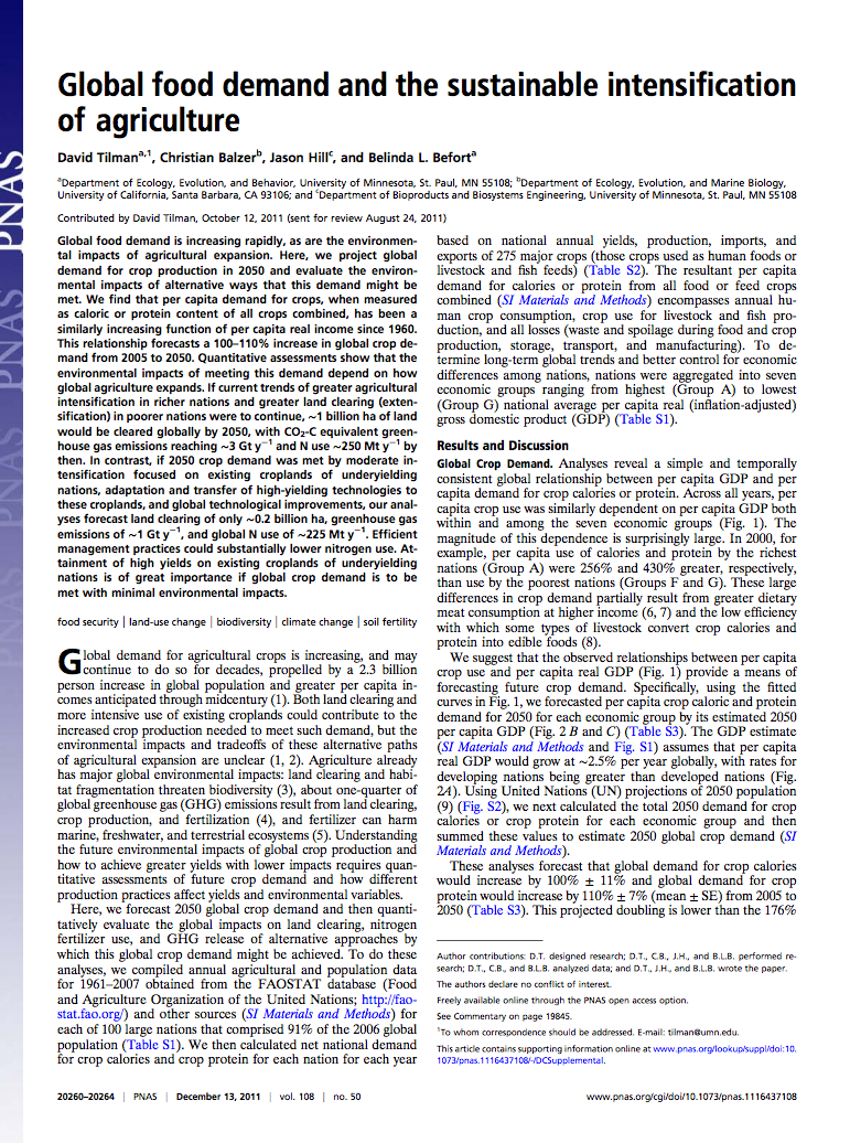 Global food demand and the sustainable intensification of agriculture cover image