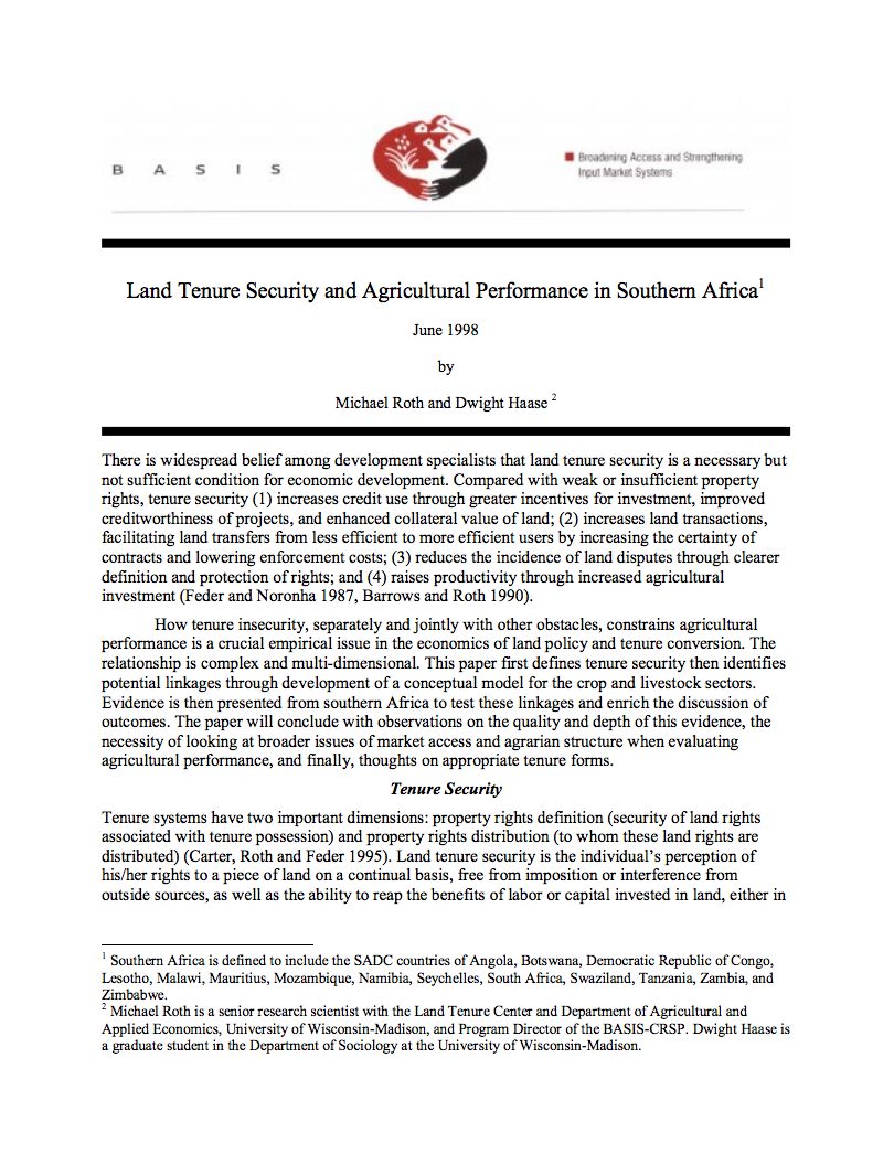 Land Tenure Security and Agricultural Performance in Southern Africa cover image