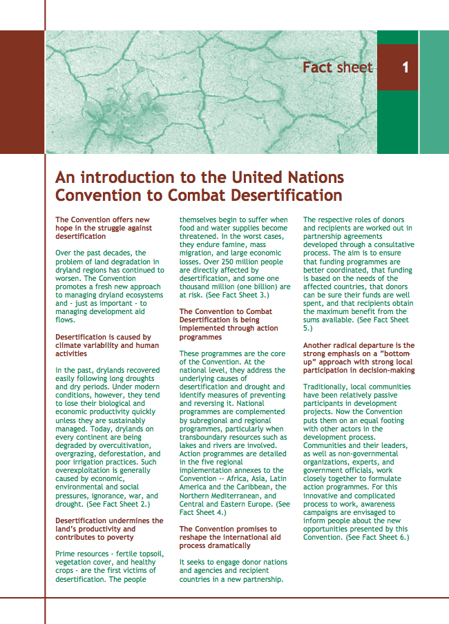 UNCCD Factsheet: An introduction to the United Nations Convention to Combat Desertification cover image