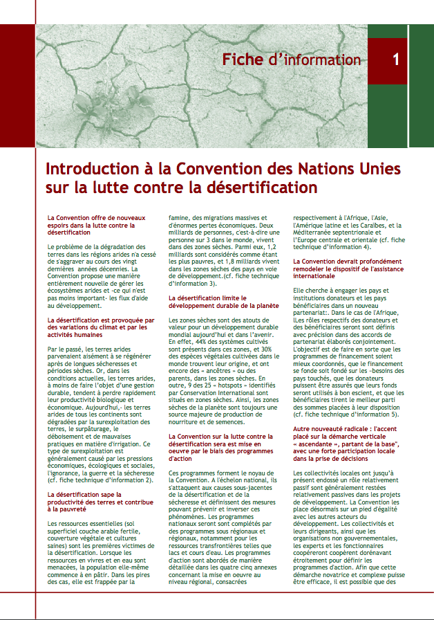 UNNCD Fiche d’information: Introduction à la Convention des Nations Unies sur la lutte contre la désertification cover image