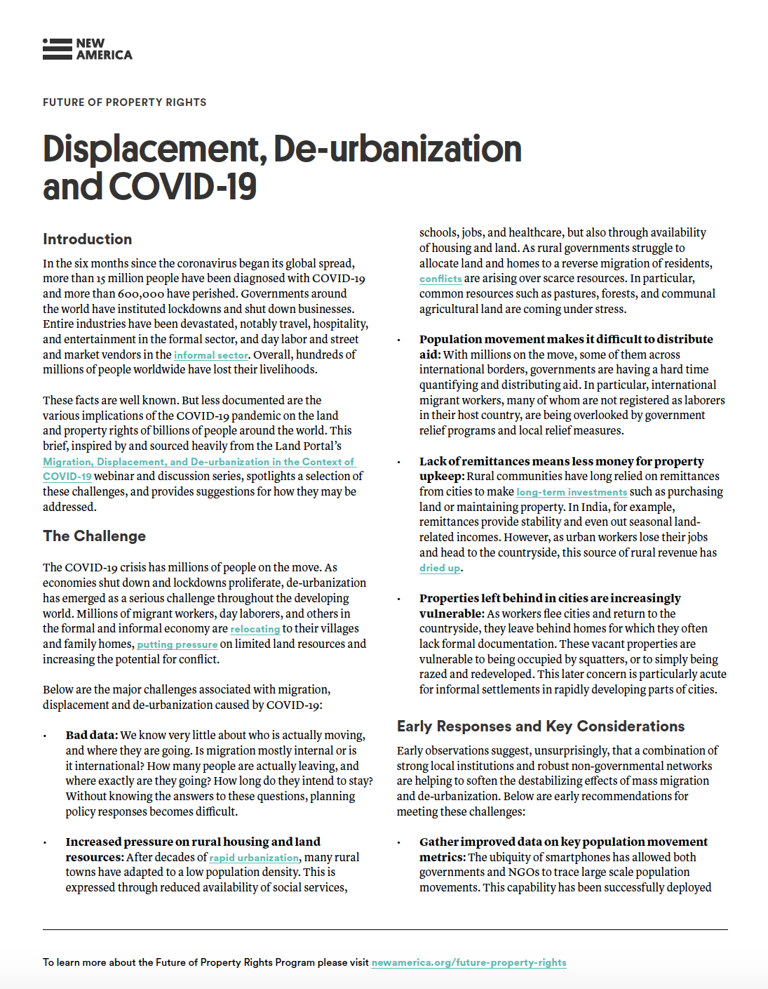 Displacement, De-urbanization, and COVID-19