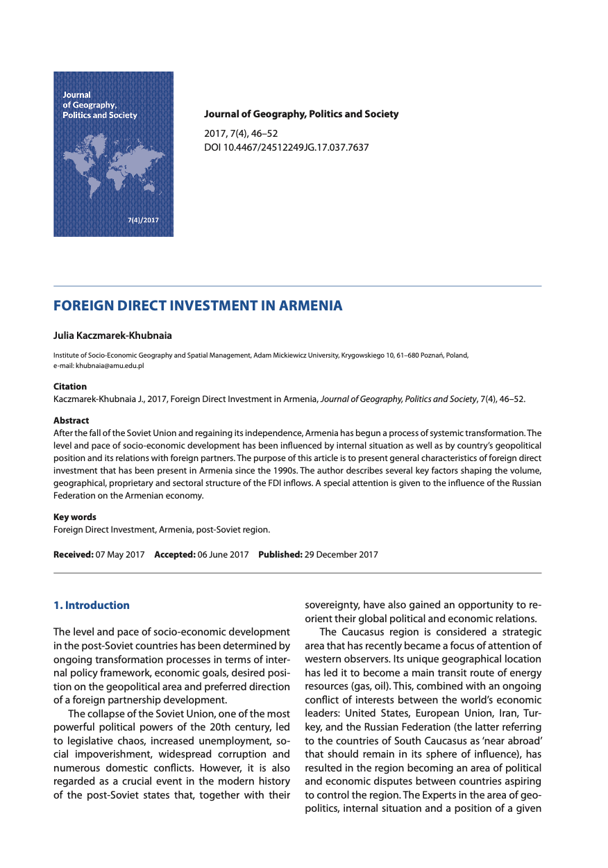 Foreign Direct Investment in Armenia