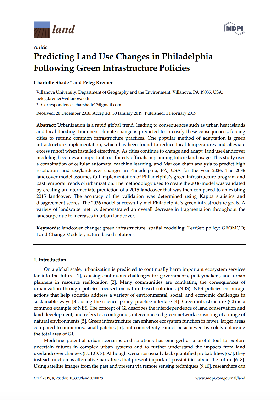 Predicting Land Use Changes in Philadelphia Following Green Infrastructure Policies cover image