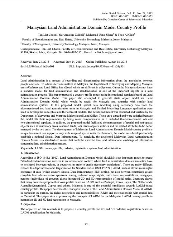 Malaysian Land Administration Domain Model Country Profile