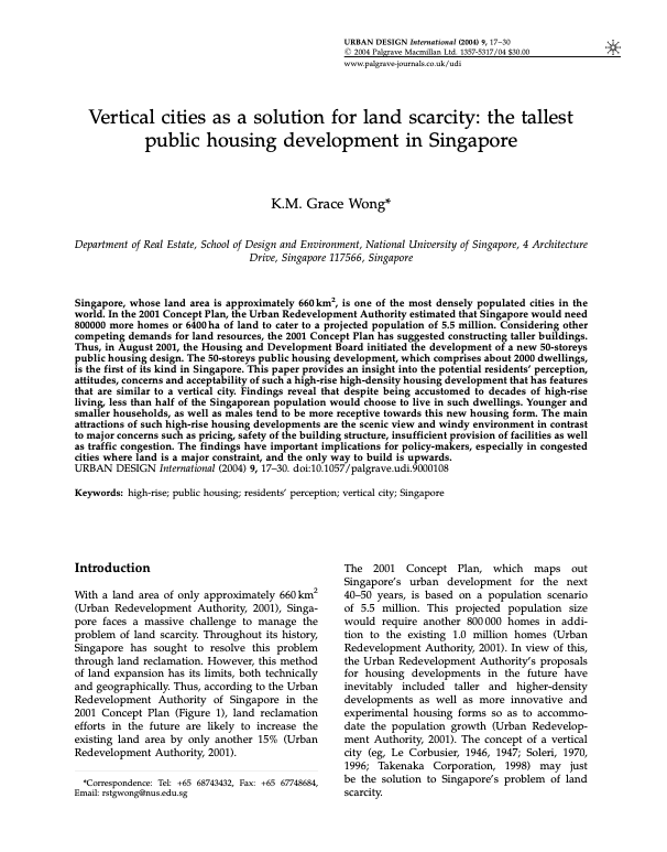 Vertical cities as a solution for land scarcity: the tallest public housing development in Singapore