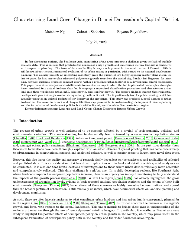 Characterising Land Cover Change in Brunei Darussalam’s Capital District