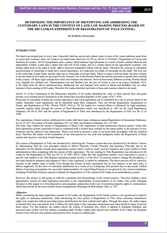 Rethinking the Importance of Identifying and Addressing the Customary Laws in the Context of Land Law Making Process