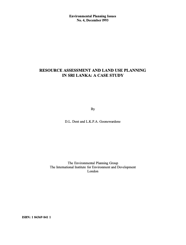 Resource Assessment and Land Use Planning: A Case Study