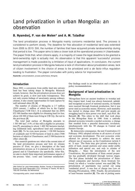 Land privatization in urban Mongolia: an observation