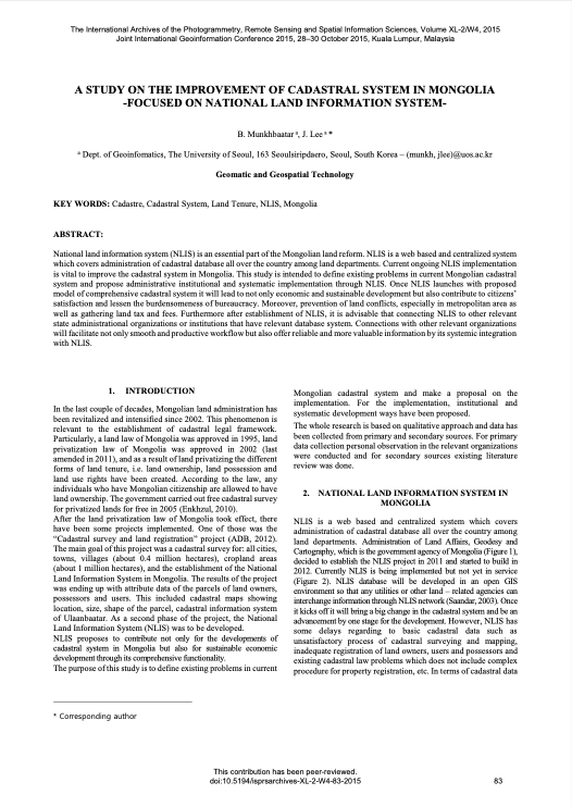 A Study on the Improvement of Cadastral System in Mongolia