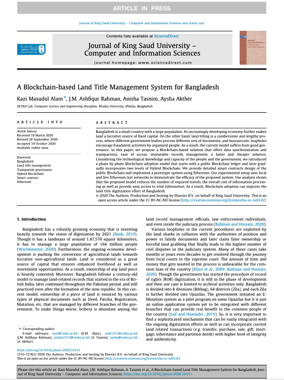 A Blockchain-based Land Title Management System for Bangladesh