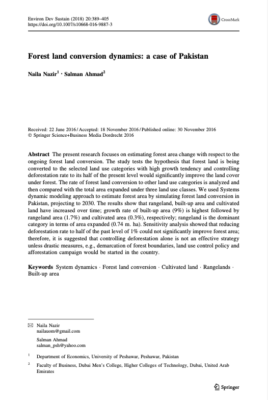 Forest land conversion dynamics: a case of Pakistan