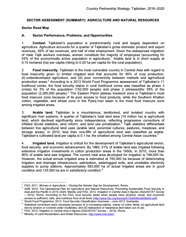 Country Partnership Strategy: Tajikistan, 2016–2020