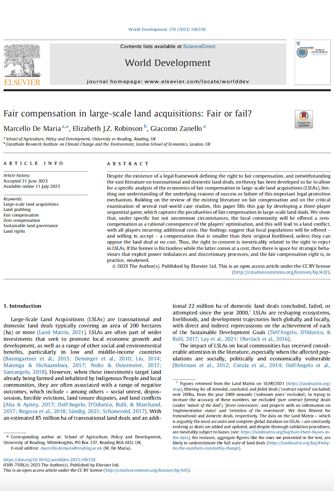 Fair compensation in large-scale land acquisitions