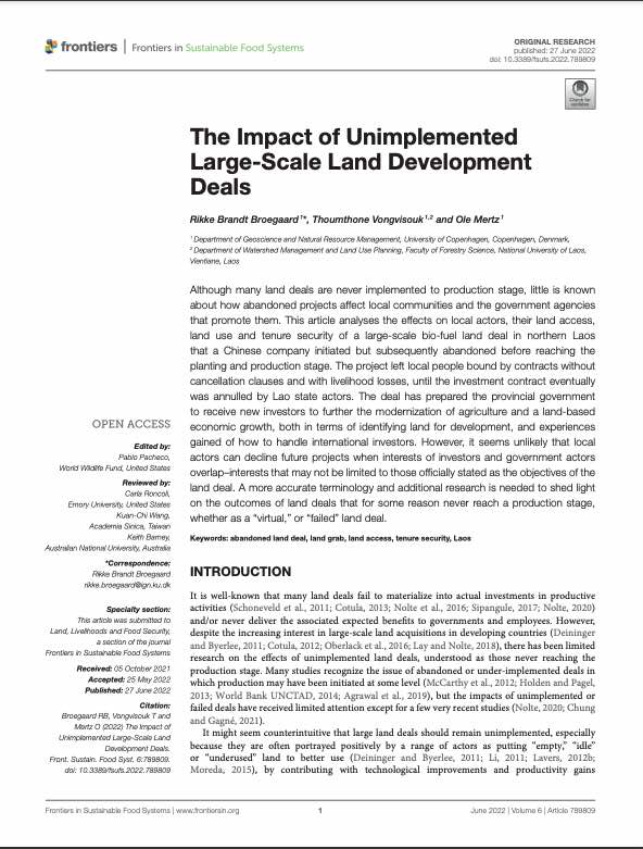 The Impact of Unimplemented Large-Scale Land Development Deals