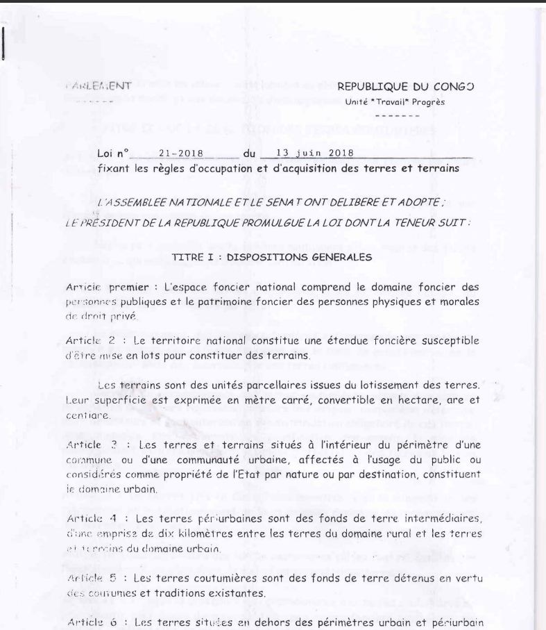 fixant les règles d'occupation et d'acquisition des terres et terrains.