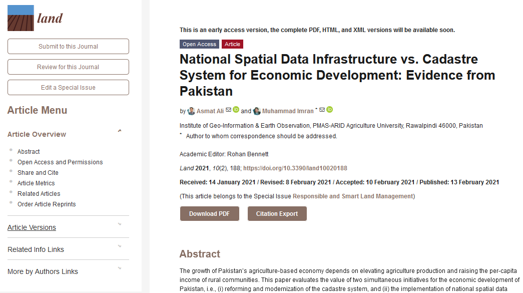 land; NSDI; cadastre; economic development; agricultural policy-making