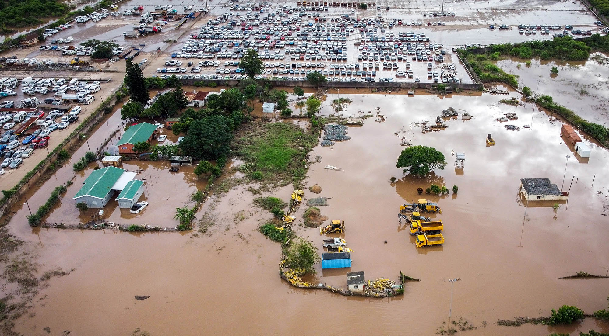 A drone image of the extent of the damage caused by flooding in Prospecton, Durban, on 13 April 2022. (Photo: Shiraaz Mohamed)