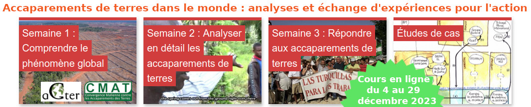 Cours en ligne Face à l'accaparement des terres - 4 au 29 décembre 2023