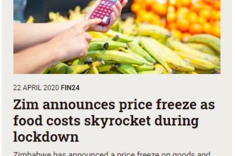 Zimbabwe announces food price freeze