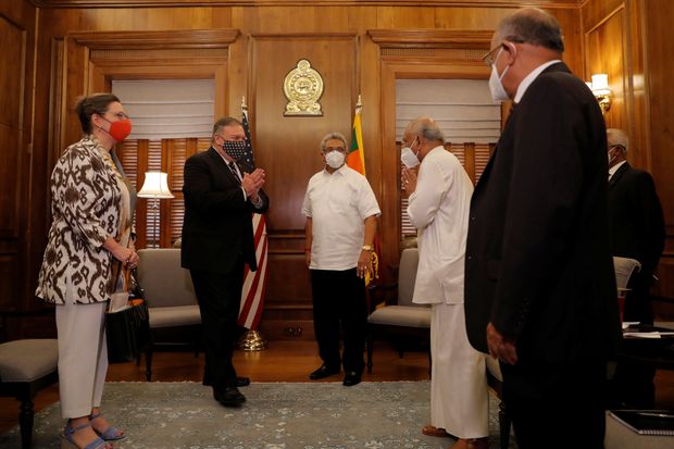 U.S. Secretary of State Mike Pompeo, second from left, greeted President Gotabaya Rajapaksa, center, in a meeting in Colombo last month.